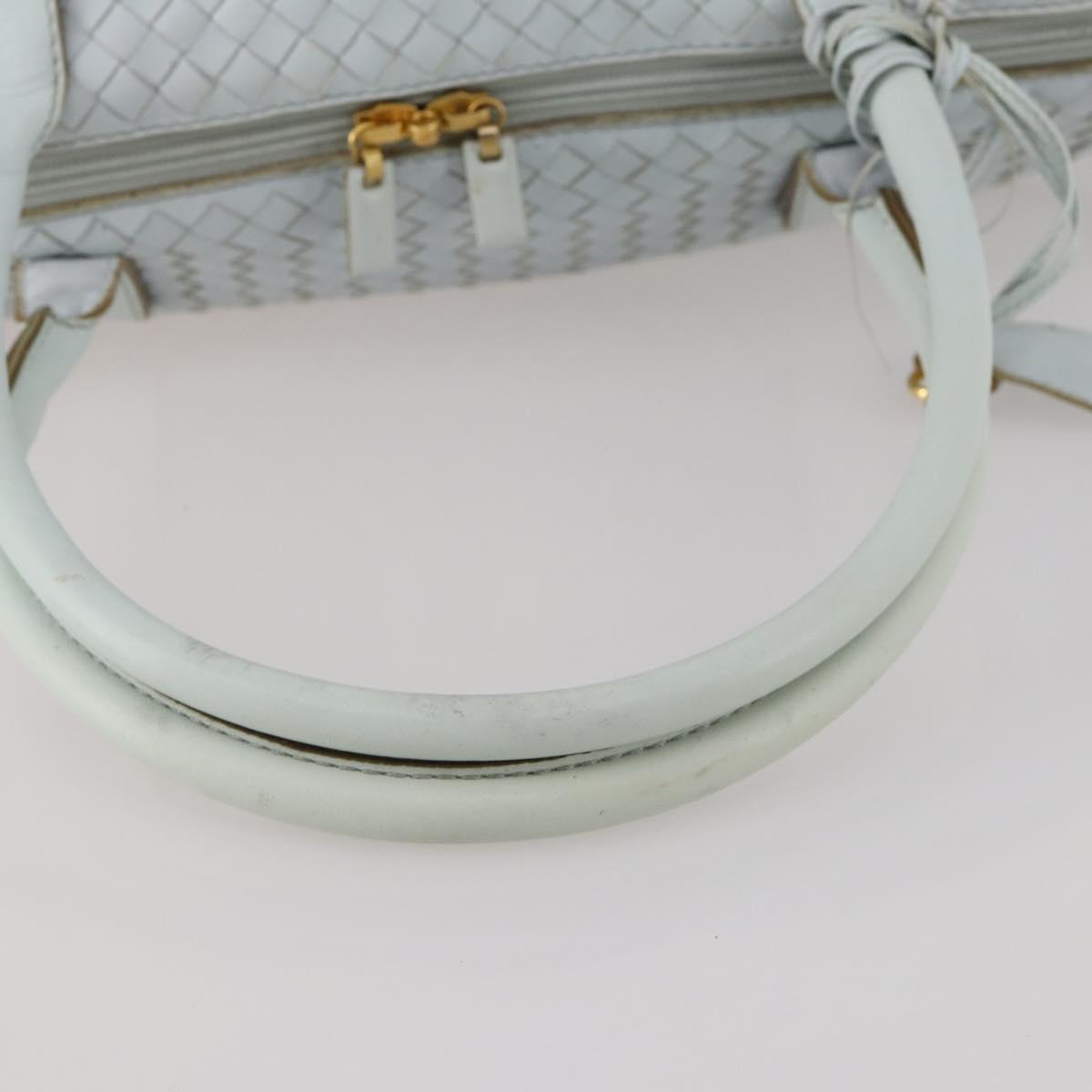 BOTTEGA VENETA INTRECCIATO Boston Bag Leather Light Blue Gold Auth bs33848