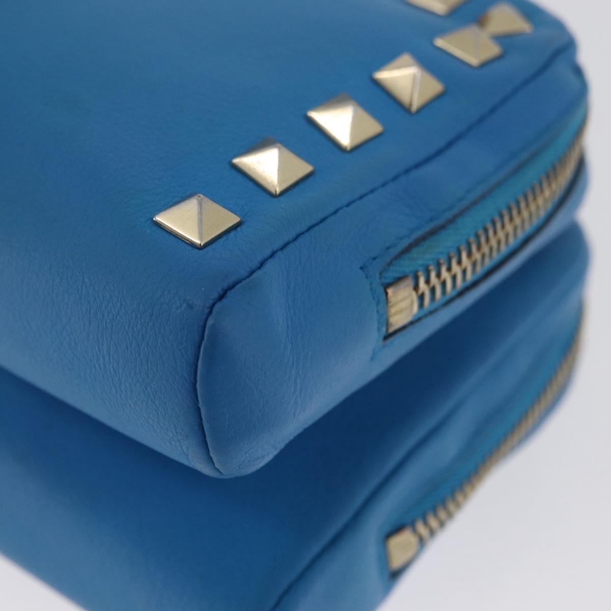 VALENTINO Chain Shoulder Bag Leather Blue Gold Auth bs33850