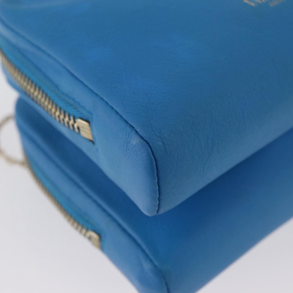 VALENTINO Chain Shoulder Bag Leather Blue Gold Auth bs33850