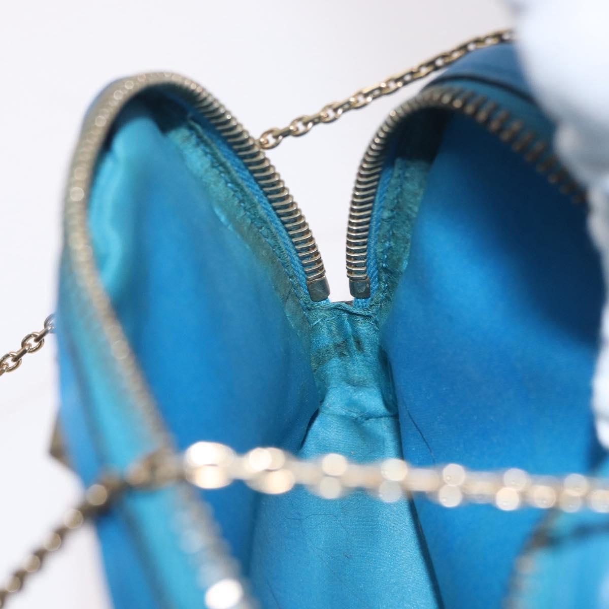 VALENTINO Chain Shoulder Bag Leather Blue Gold Auth bs33850