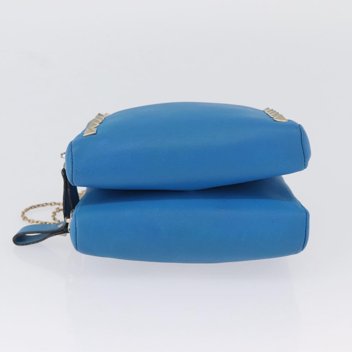VALENTINO Chain Shoulder Bag Leather Blue Gold Auth bs33850