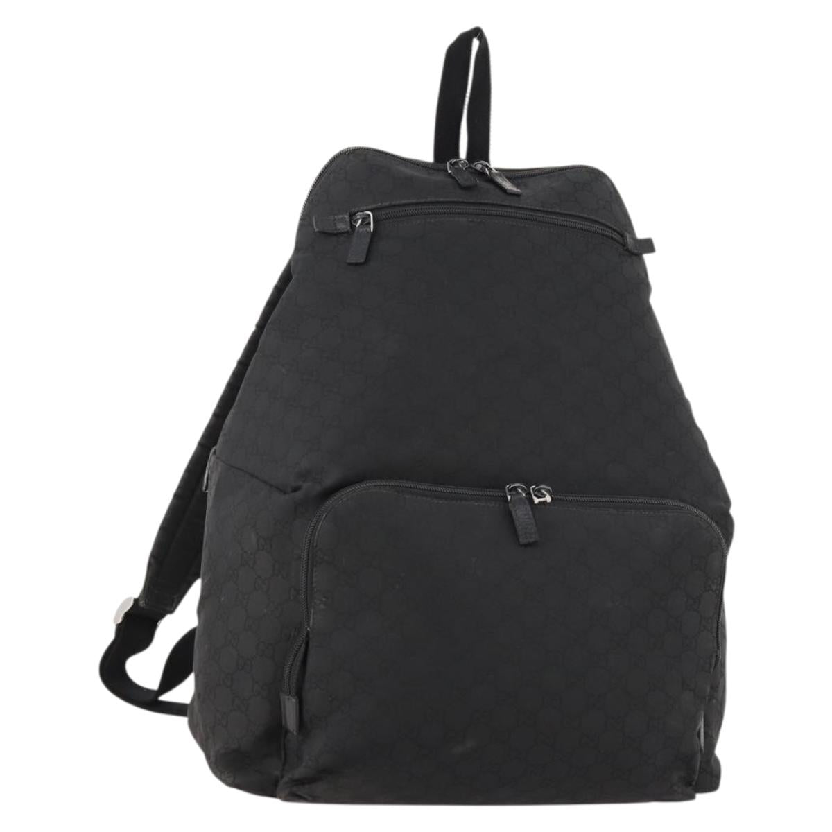 GUCCI GG Canvas Backpack Nylon Black Silver 179606 Auth bs33851