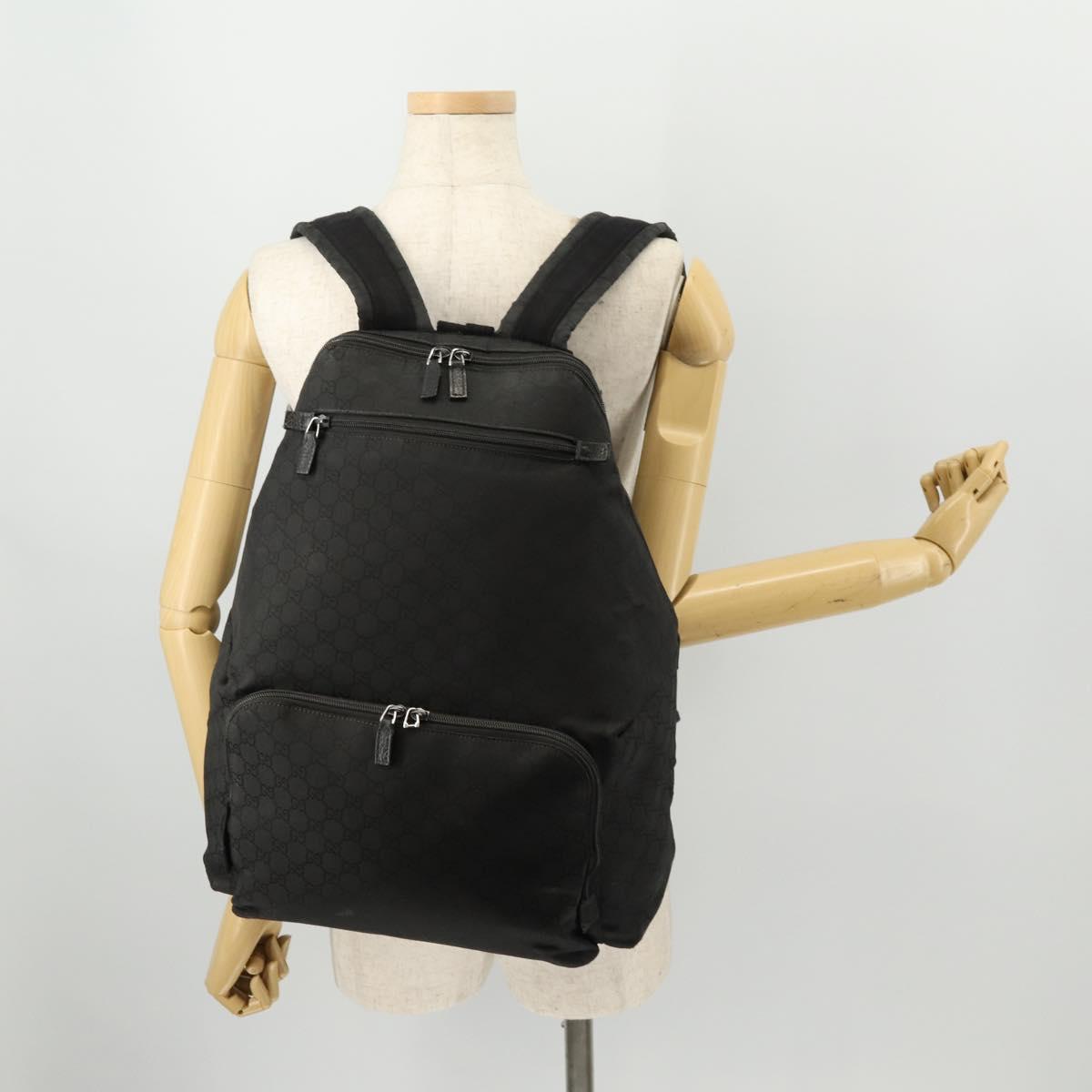GUCCI GG Canvas Backpack Nylon Black Silver 179606 Auth bs33851