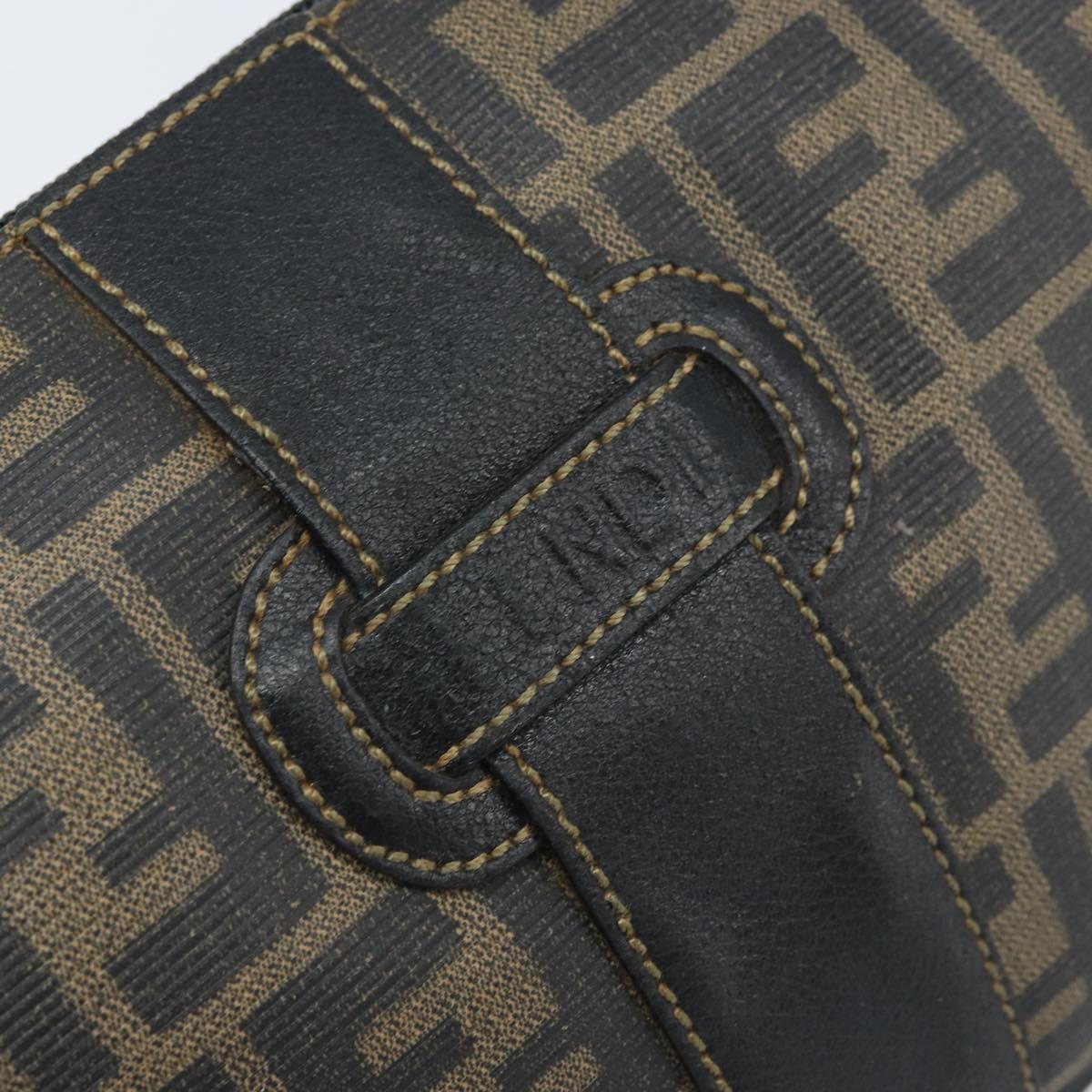 FENDI Zucca Canvas Shoulder Bag Brown Black Auth bs33858