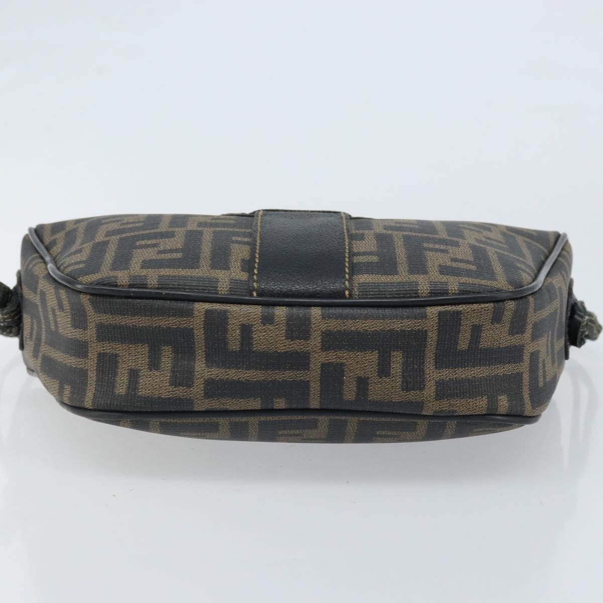 FENDI Zucca Canvas Shoulder Bag Brown Black Auth bs33858