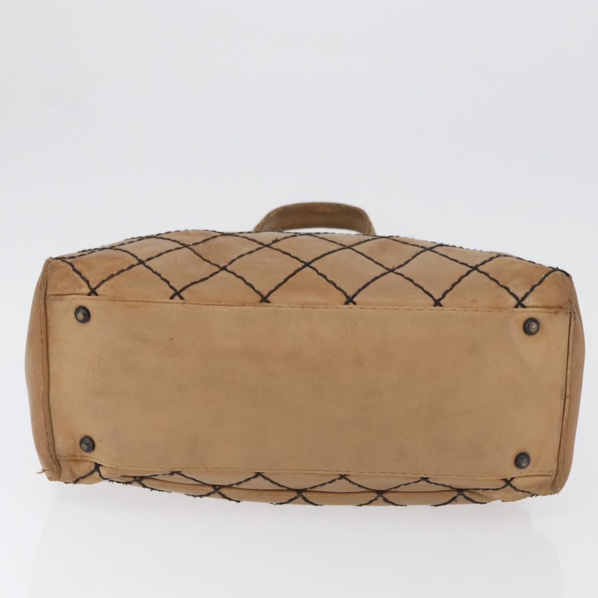 CHANEL Wild Stitch Hand Bag Leather Beige CC Auth bs33863