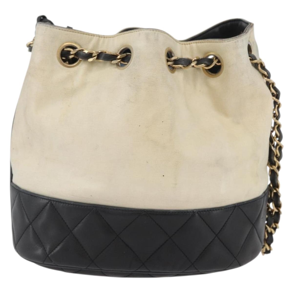CHANEL Chain Shoulder Bag Leather Black White CC Auth bs33864