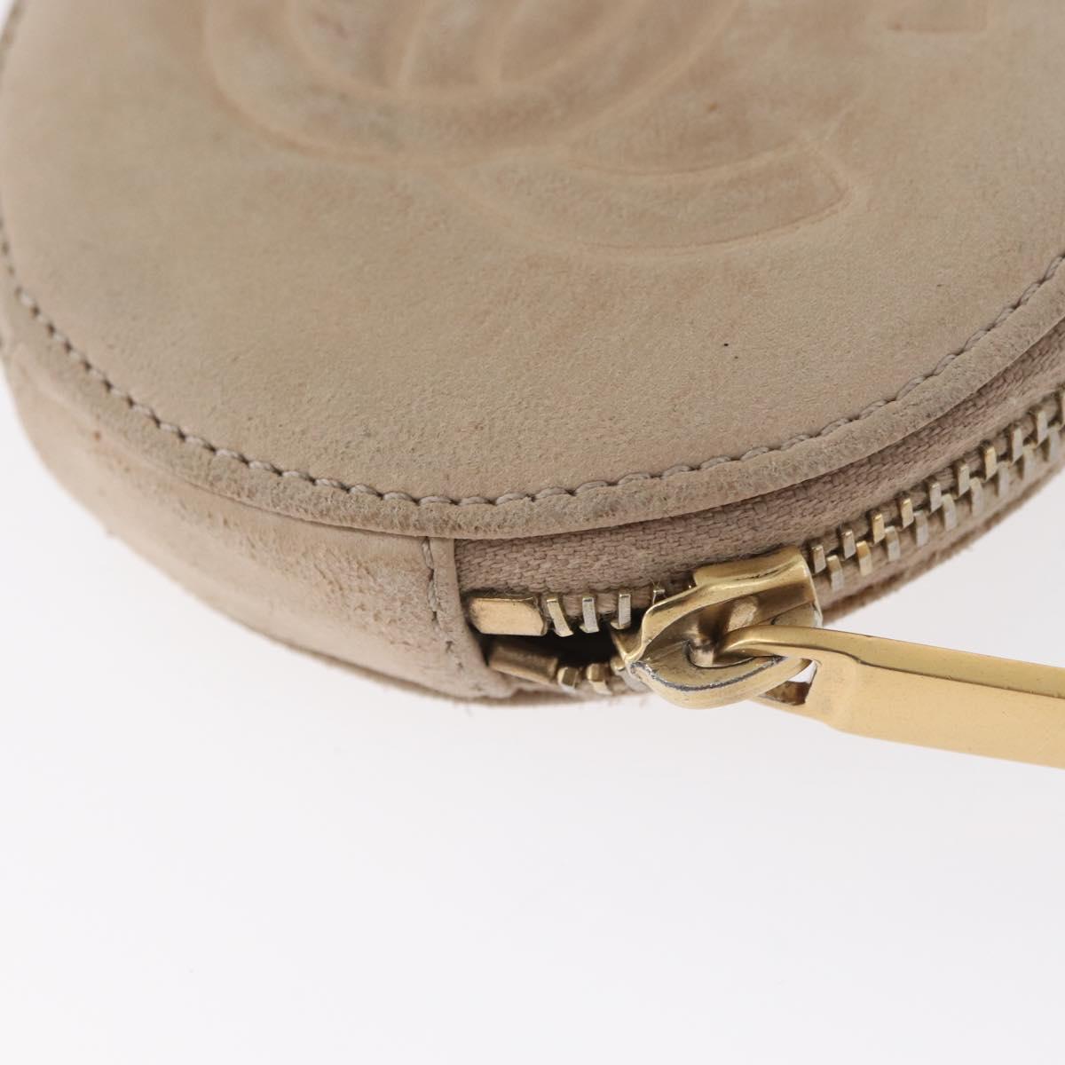 CHANEL Coin Purse Lamb Skin Beige Gold CC Auth bs33865