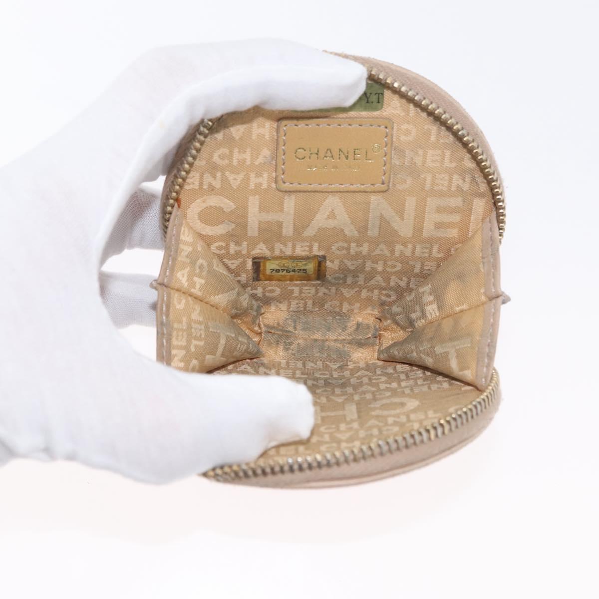 CHANEL Coin Purse Lamb Skin Beige Gold CC Auth bs33865