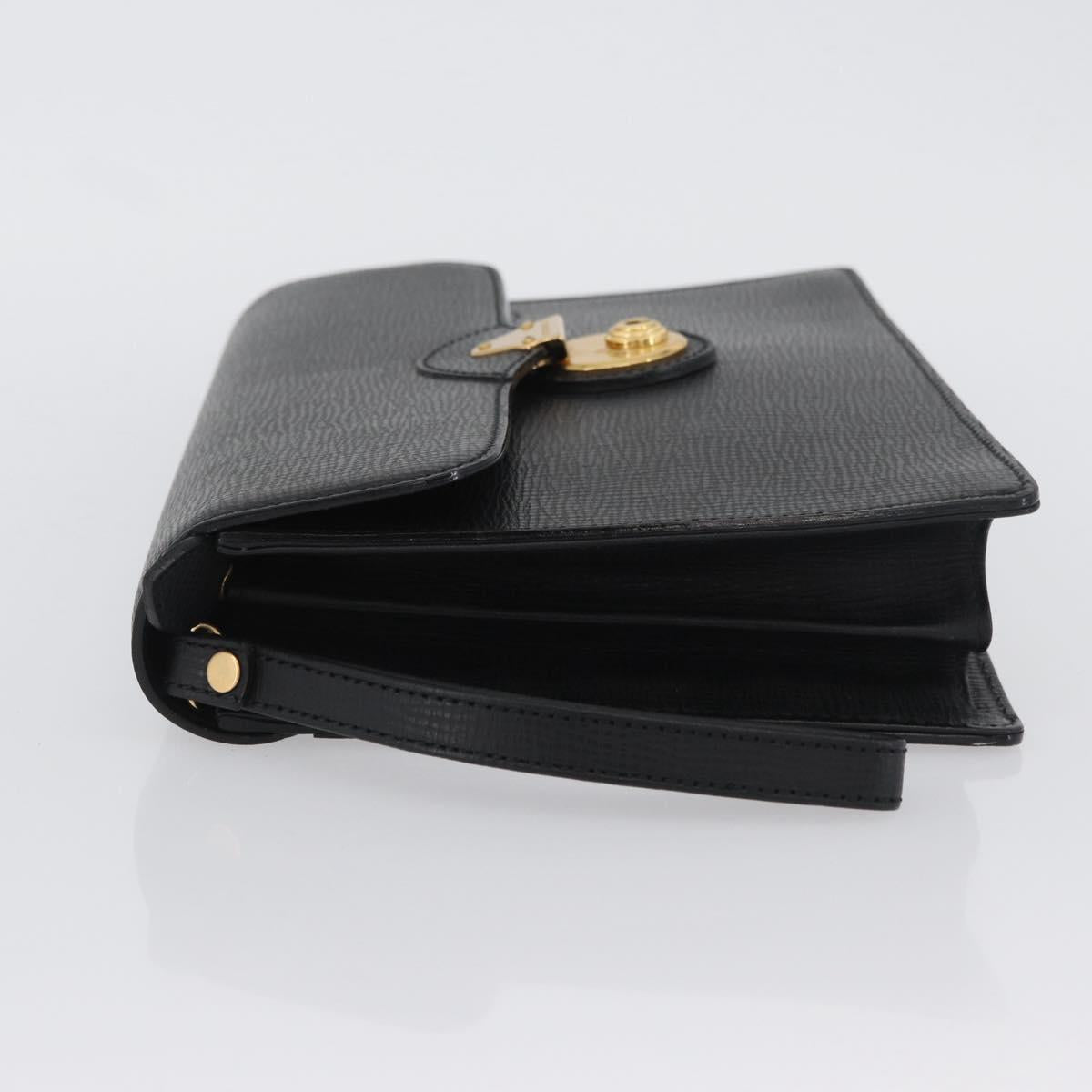 BURBERRY Clutch Bag Leather Black Gold Auth bs33867