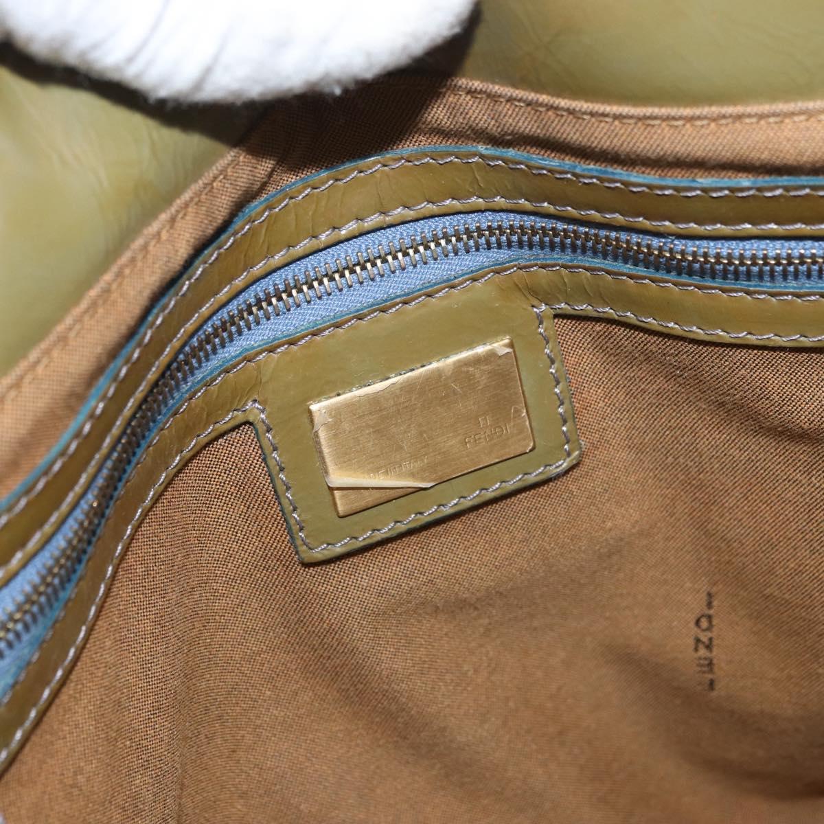 FENDI Hand Bag Patent leather Khaki Gold Auth bs33869