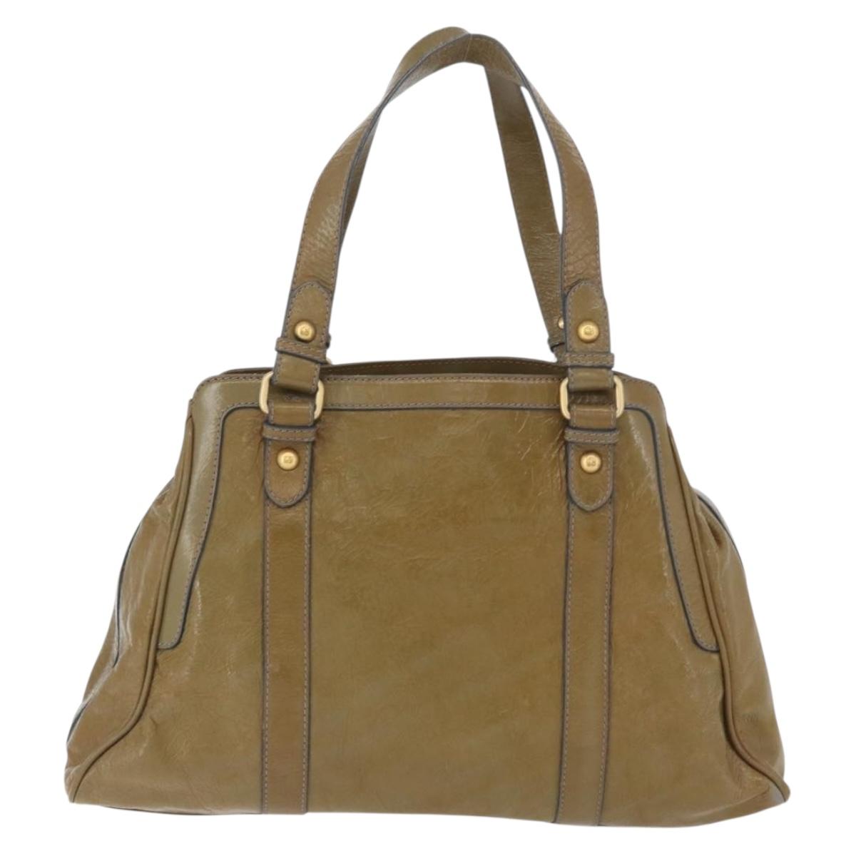 FENDI Hand Bag Patent leather Khaki Gold Auth bs33869