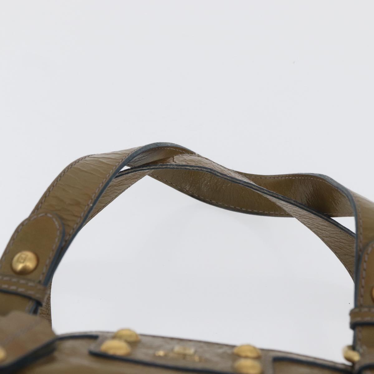 FENDI Hand Bag Patent leather Khaki Gold Auth bs33869