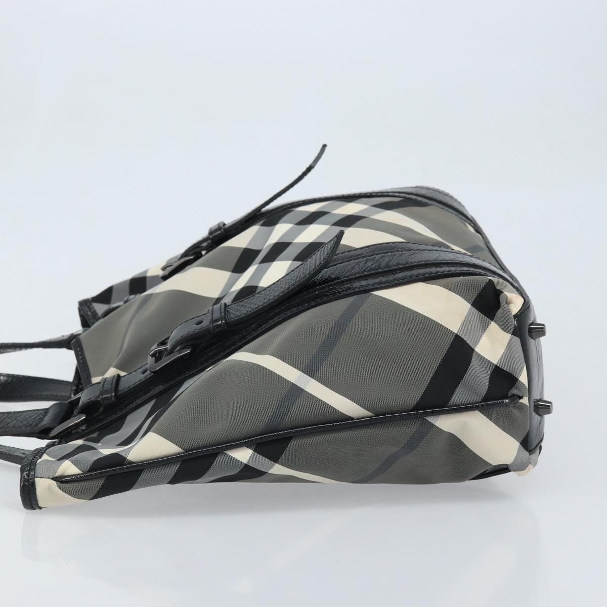 BURBERRY Nova Check Tote Bag Nylon Black Silver Auth bs33871