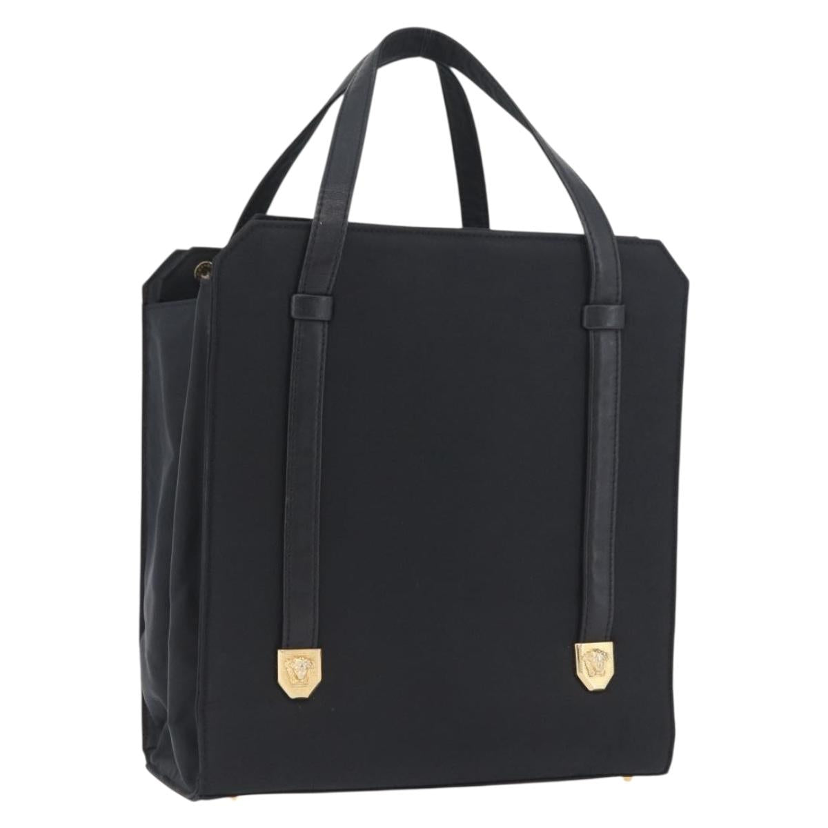 Gianni Versace Hand Bag Nylon Black Gold Auth bs33883