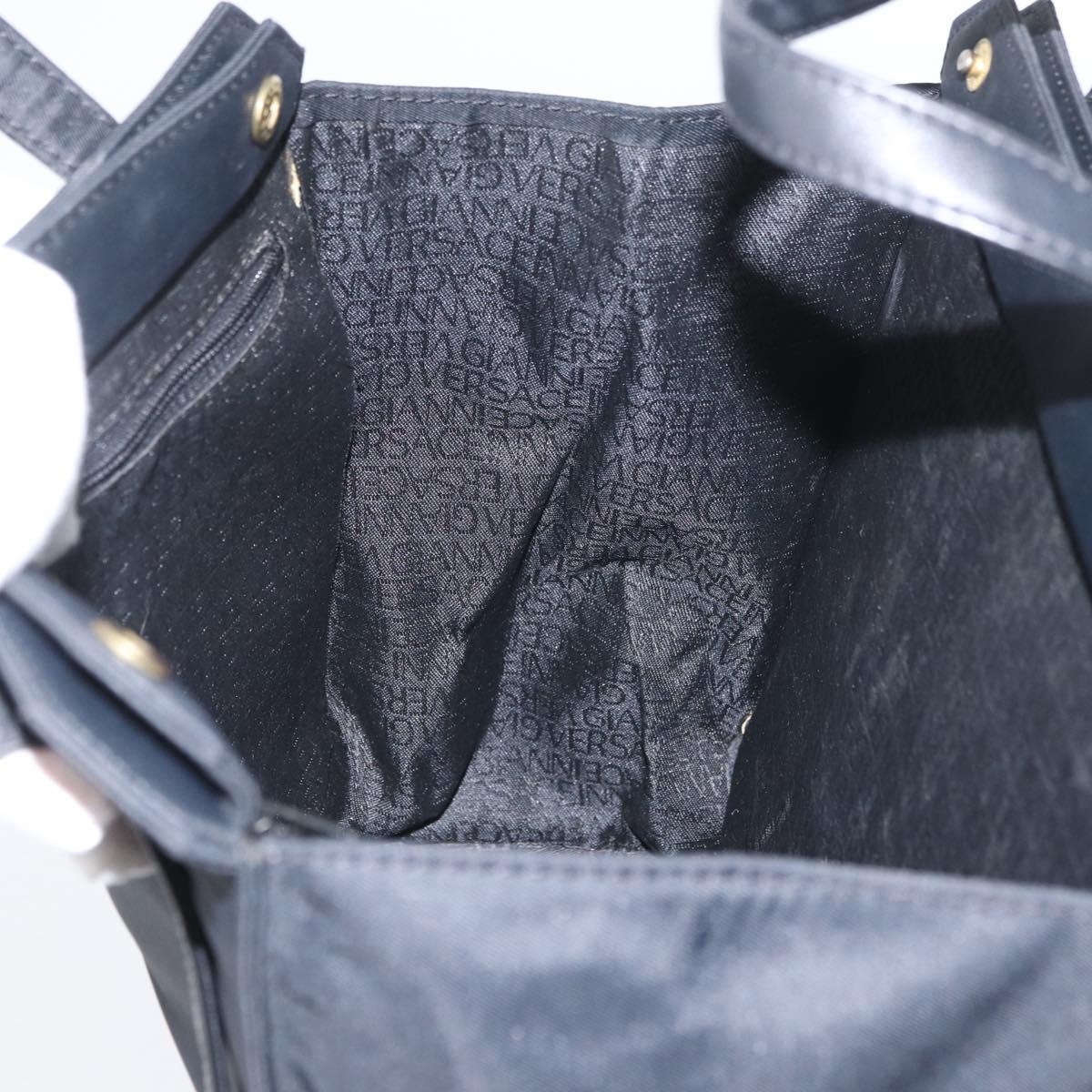 Gianni Versace Hand Bag Nylon Black Gold Auth bs33883
