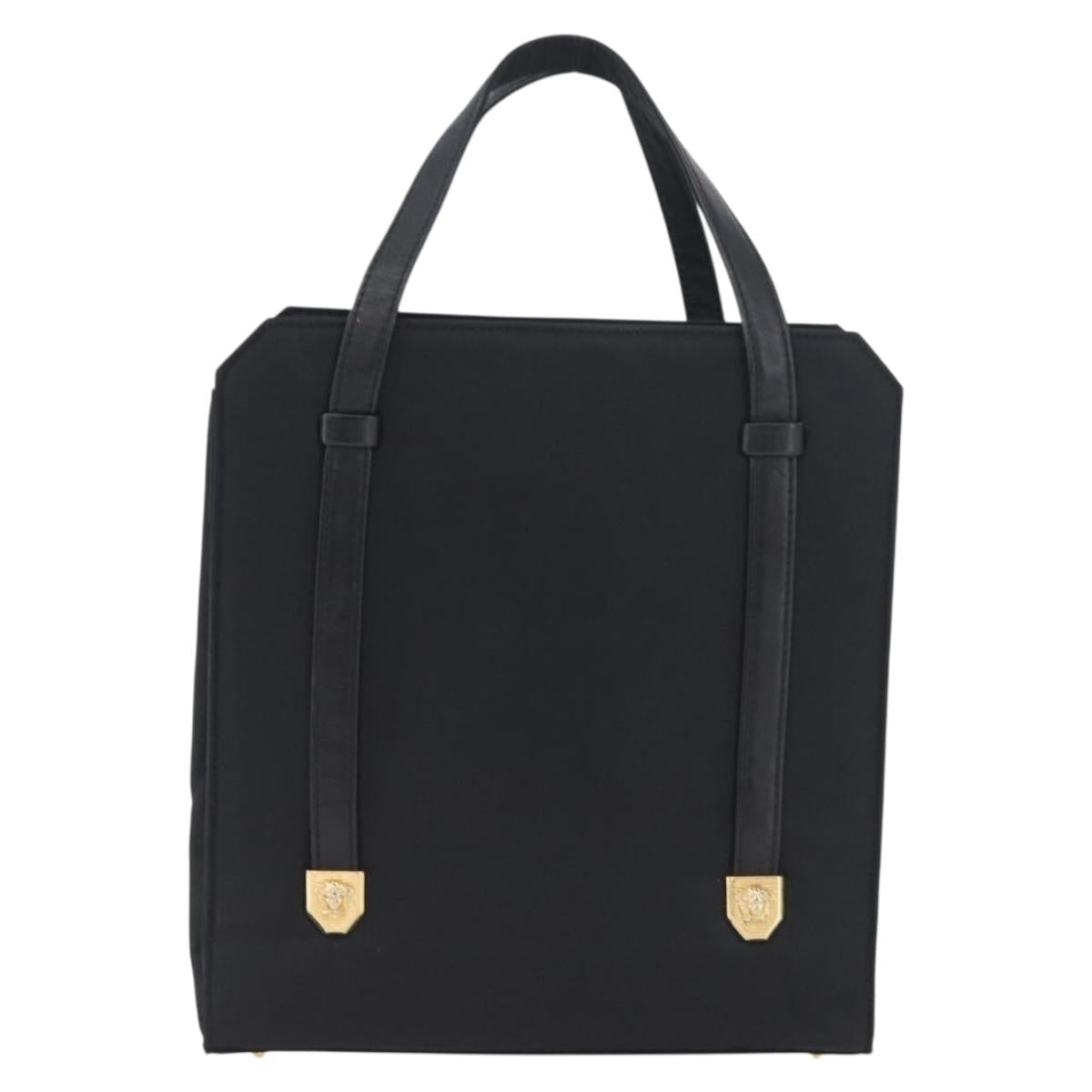 Gianni Versace Hand Bag Nylon Black Gold Auth bs33883