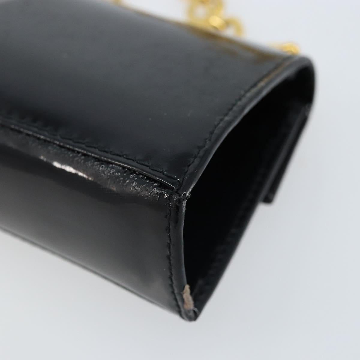 Salvatore Ferragamo Pouch Gancini Bag Patent leather Black Gold Auth bs33884