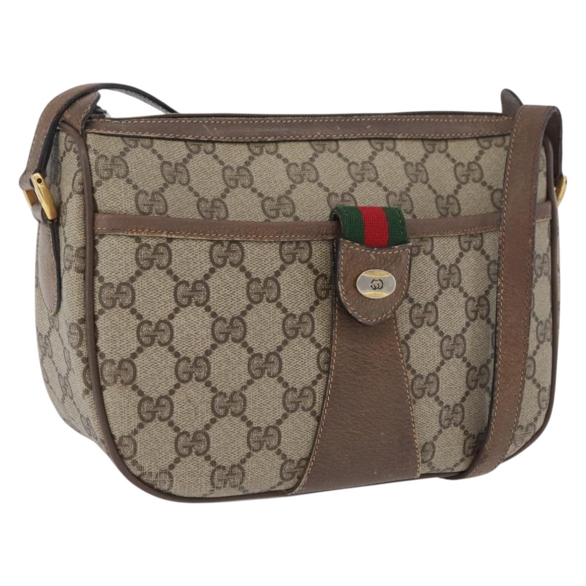 GUCCI GG Supreme Web Sherry Line Bag PVC Beige Gold 14 02 032 Auth bs33886