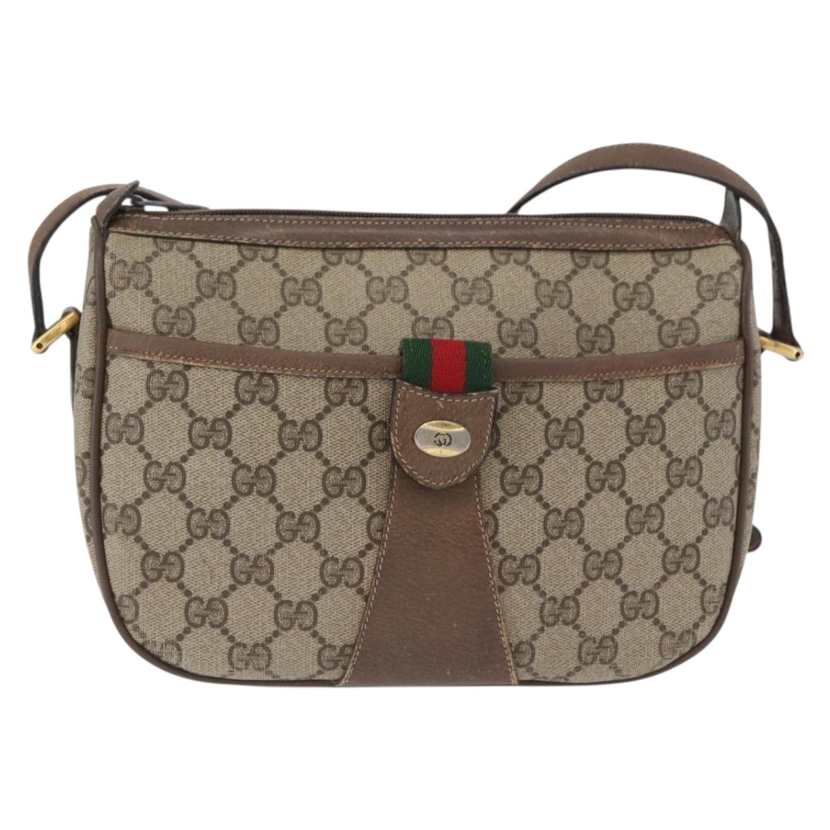 GUCCI GG Supreme Web Sherry Line Bag PVC Beige Gold 14 02 032 Auth bs33886