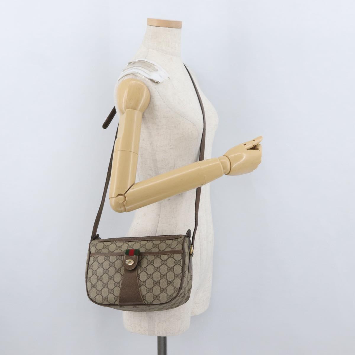 GUCCI GG Supreme Web Sherry Line Bag PVC Beige Gold 14 02 032 Auth bs33886