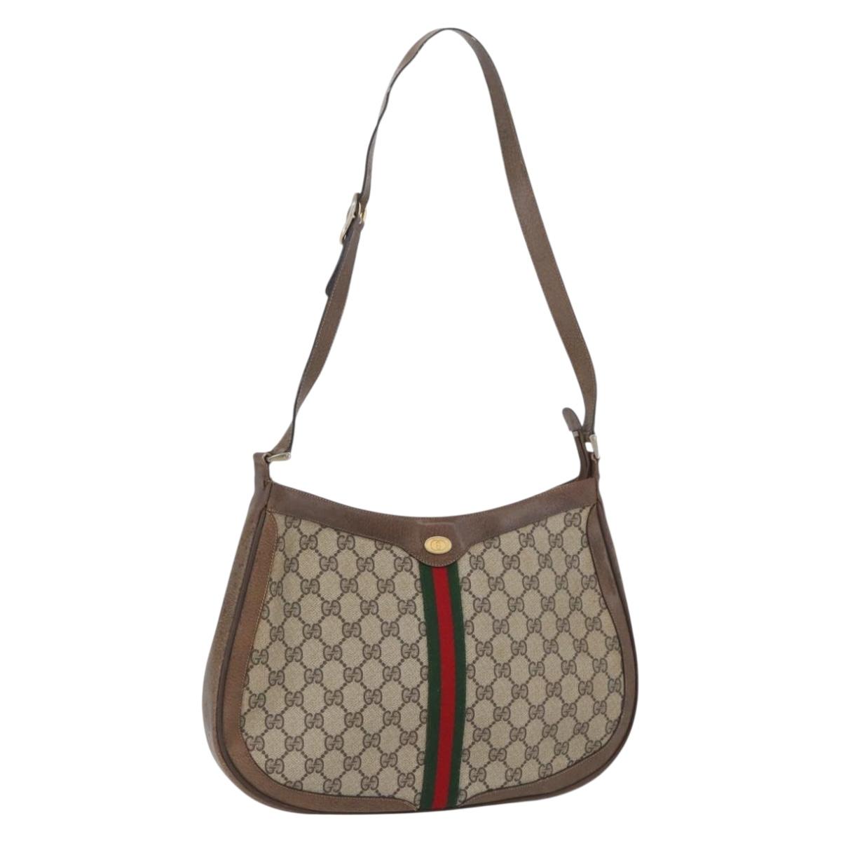 GUCCI GG Supreme Web Sherry Line Bag PVC Beige Gold 72 02 019 Auth bs33887