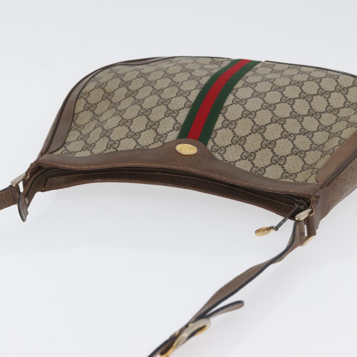 GUCCI GG Supreme Web Sherry Line Bag PVC Beige Gold 72 02 019 Auth bs33887