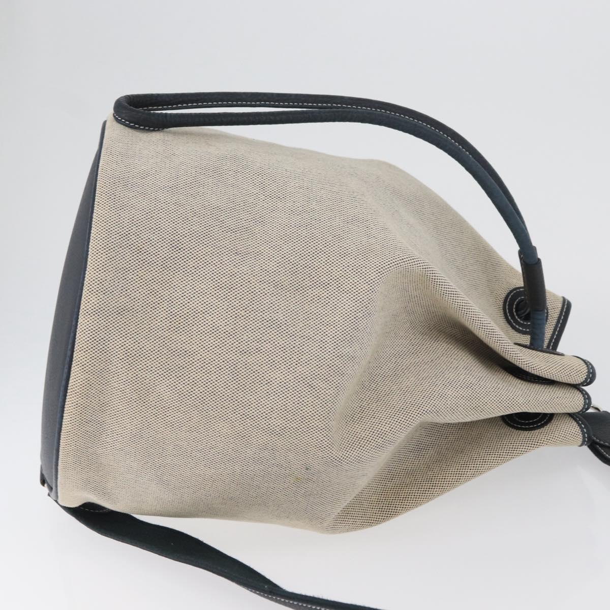 HERMES Sac Marine Receive Shoulder Bag Canvas Navy Silver Auth bs33890