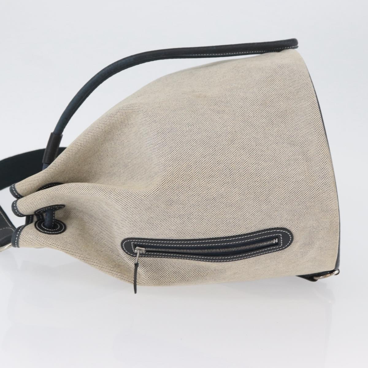HERMES Sac Marine Receive Shoulder Bag Canvas Navy Silver Auth bs33890