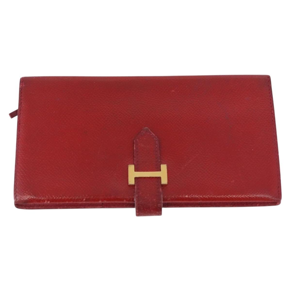 HERMES Wallet Leather 2 Set Brown Red Auth bs33891