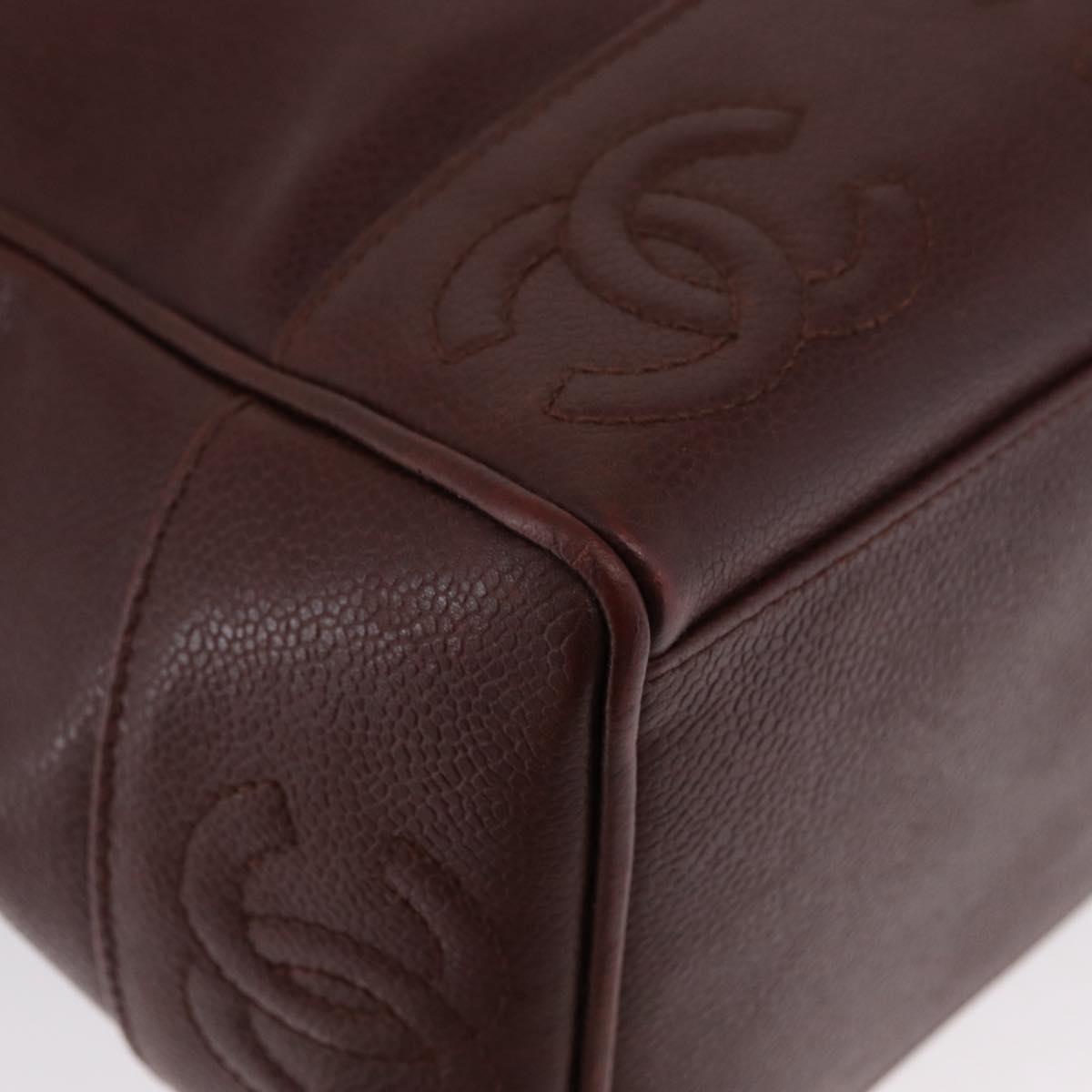 CHANEL Shoulder Bag Caviar Skin Brown Gold CC Auth bs33895