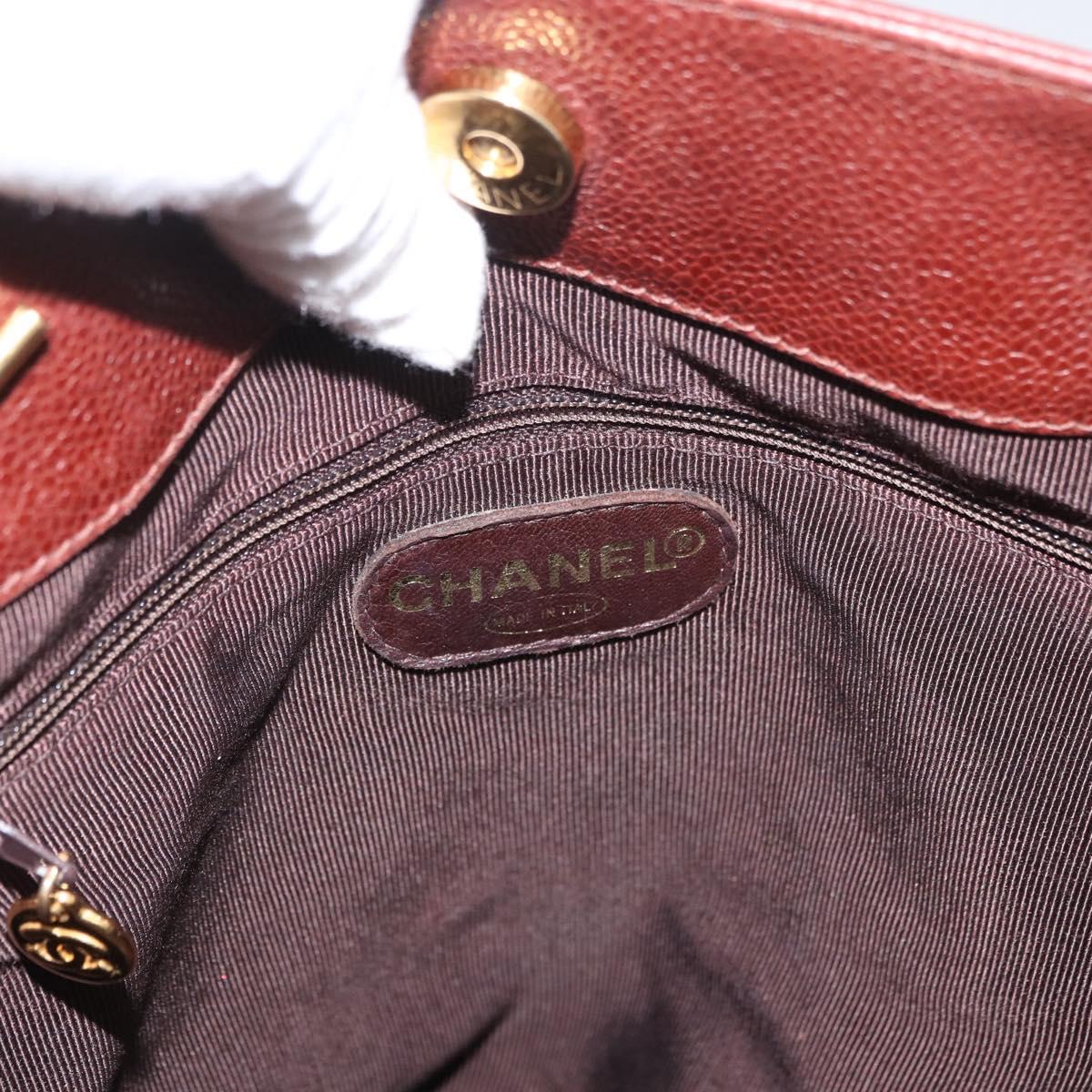 CHANEL Shoulder Bag Caviar Skin Brown Gold CC Auth bs33895