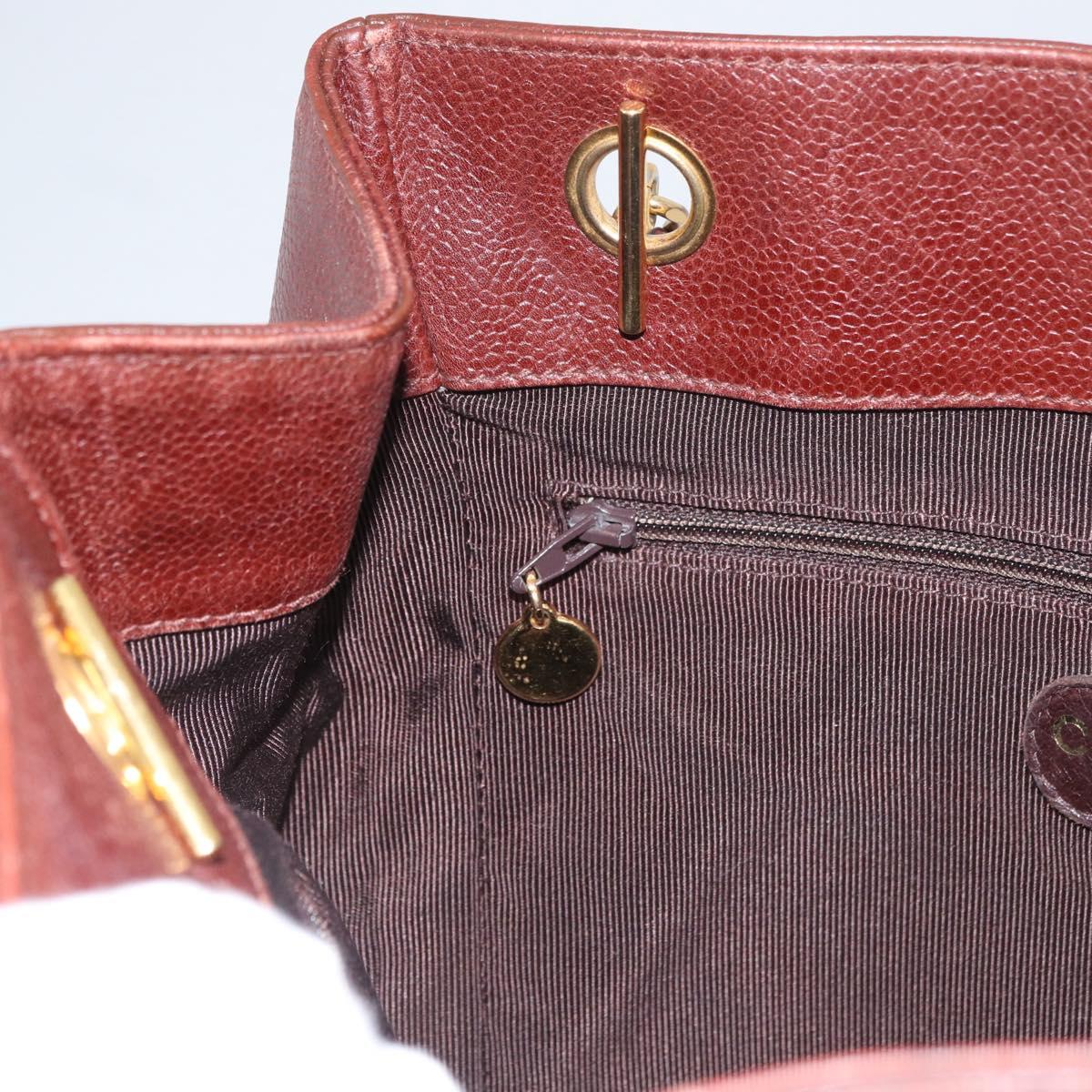CHANEL Shoulder Bag Caviar Skin Brown Gold CC Auth bs33895