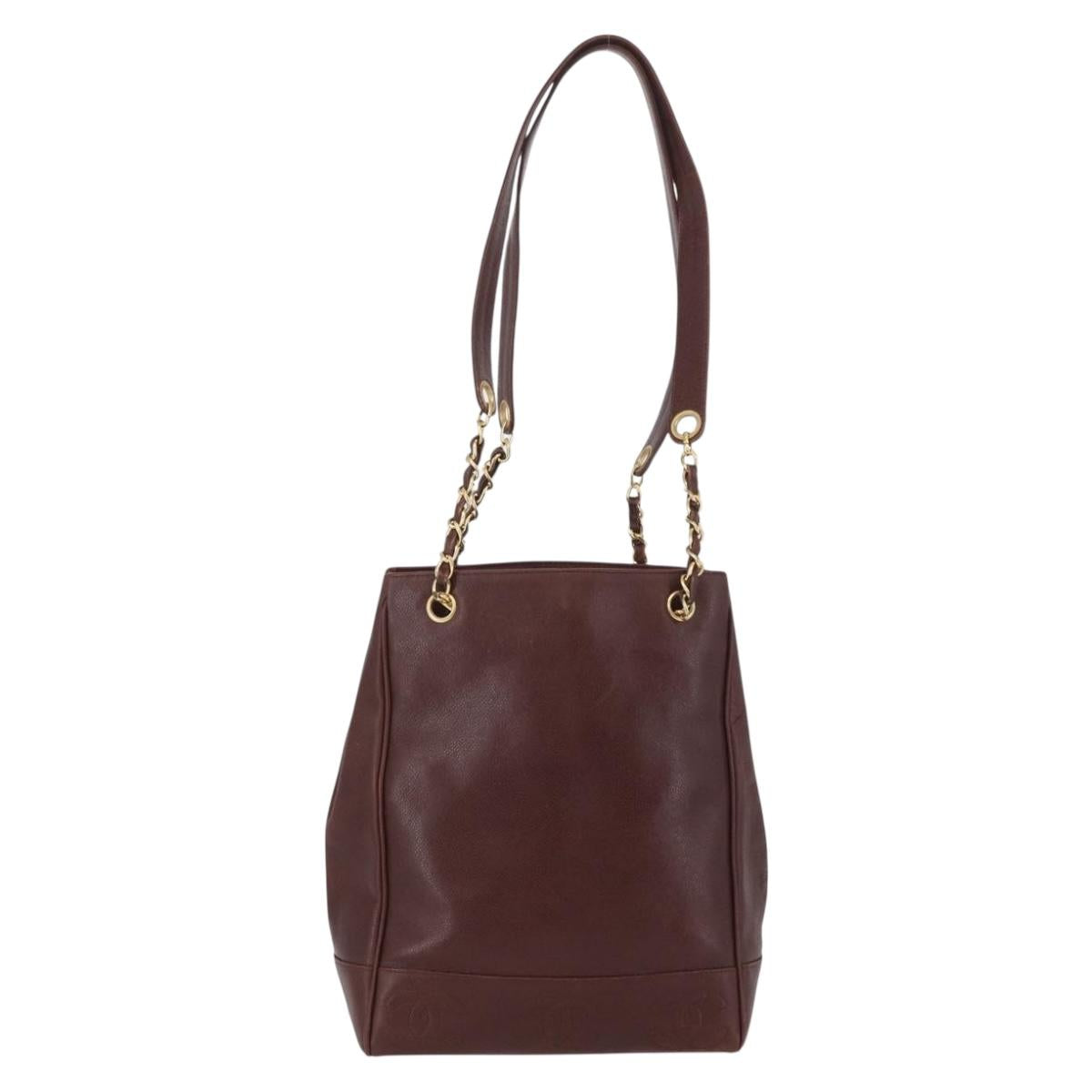 CHANEL Shoulder Bag Caviar Skin Brown Gold CC Auth bs33895