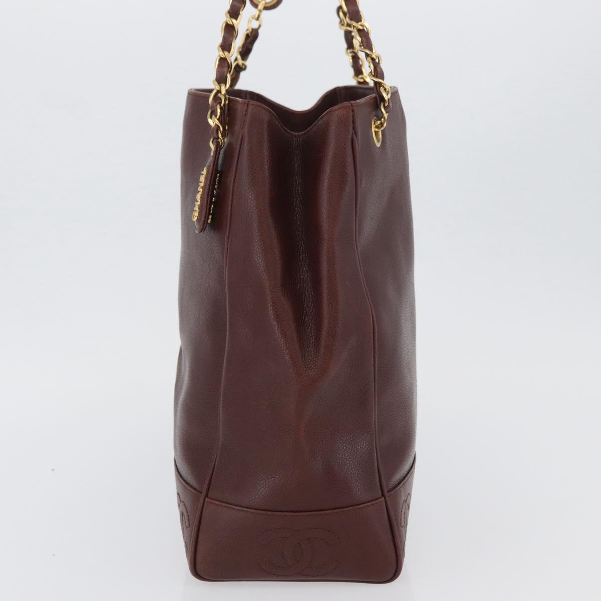 CHANEL Shoulder Bag Caviar Skin Brown Gold CC Auth bs33895