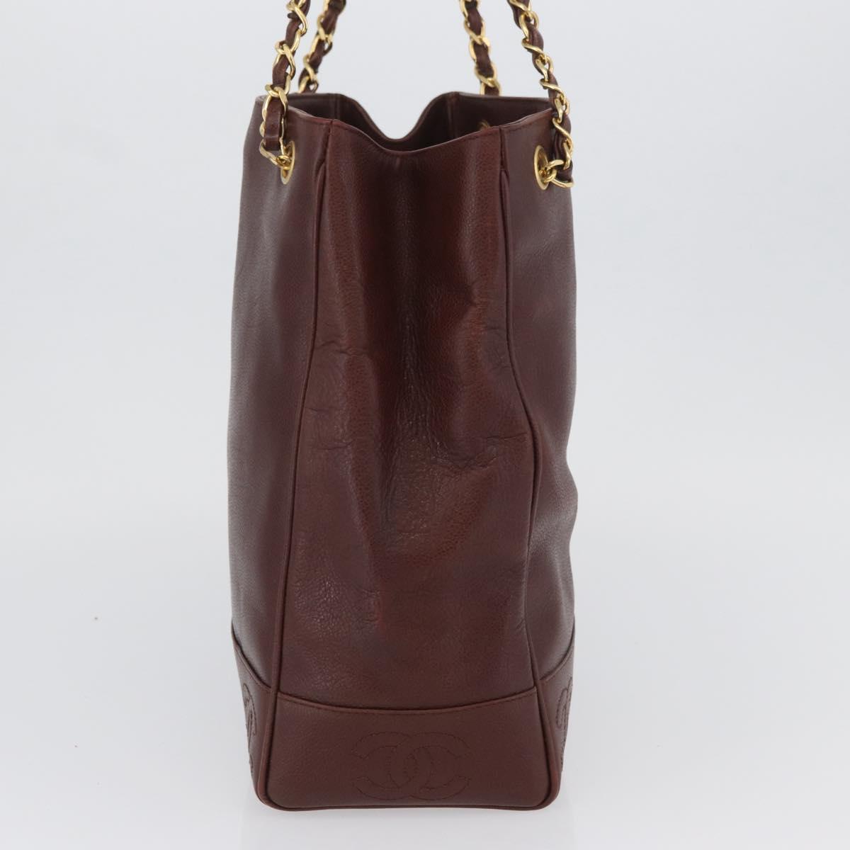 CHANEL Shoulder Bag Caviar Skin Brown Gold CC Auth bs33895