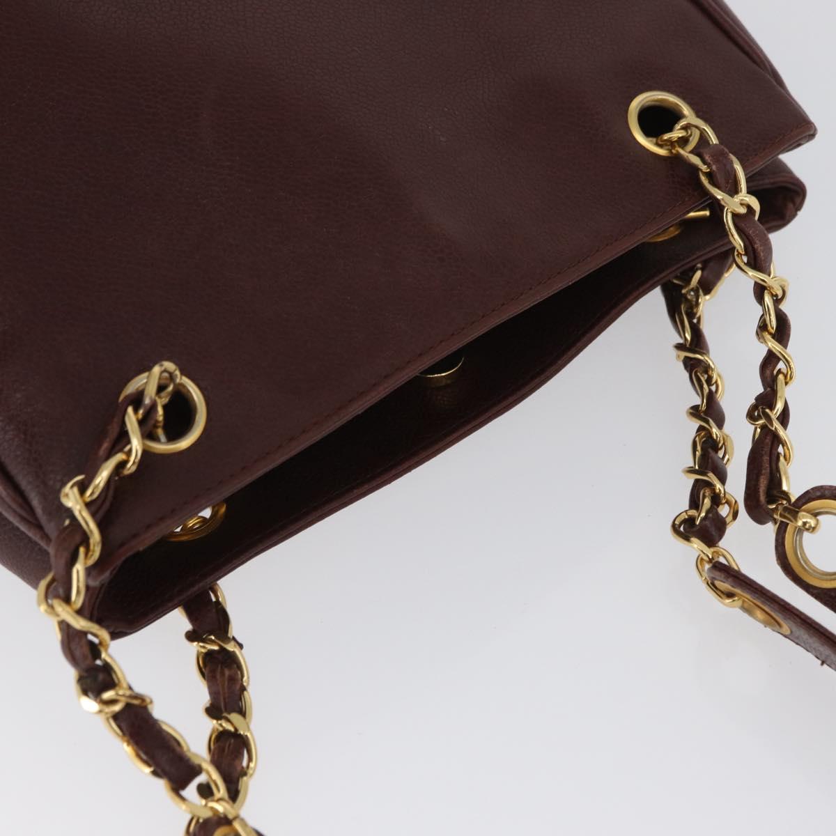 CHANEL Shoulder Bag Caviar Skin Brown Gold CC Auth bs33895