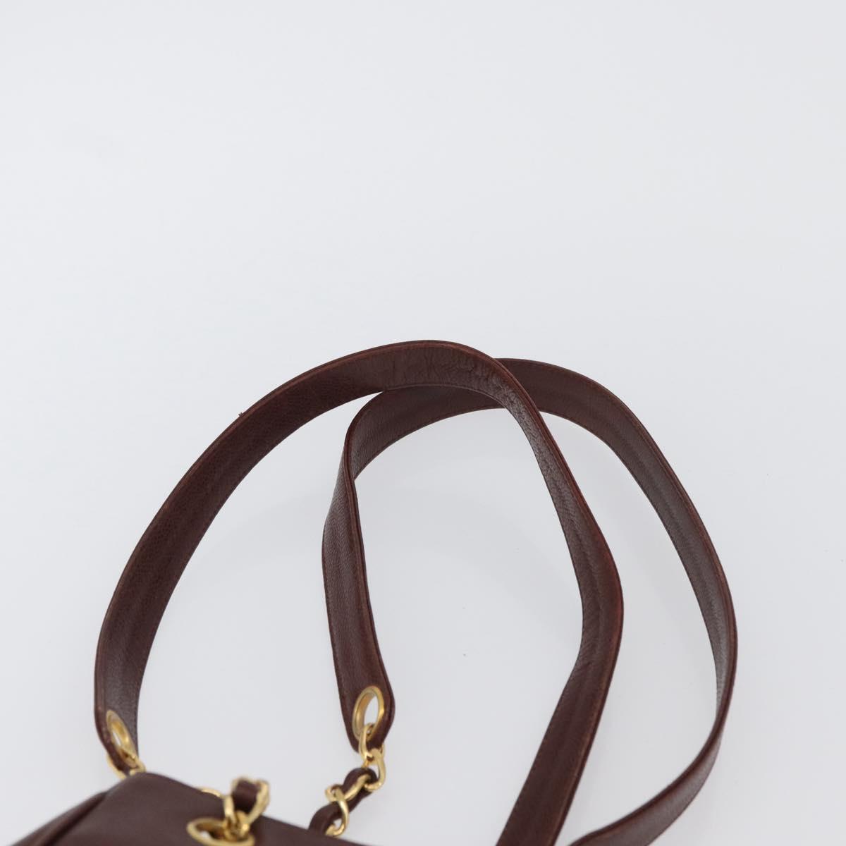 CHANEL Shoulder Bag Caviar Skin Brown Gold CC Auth bs33895