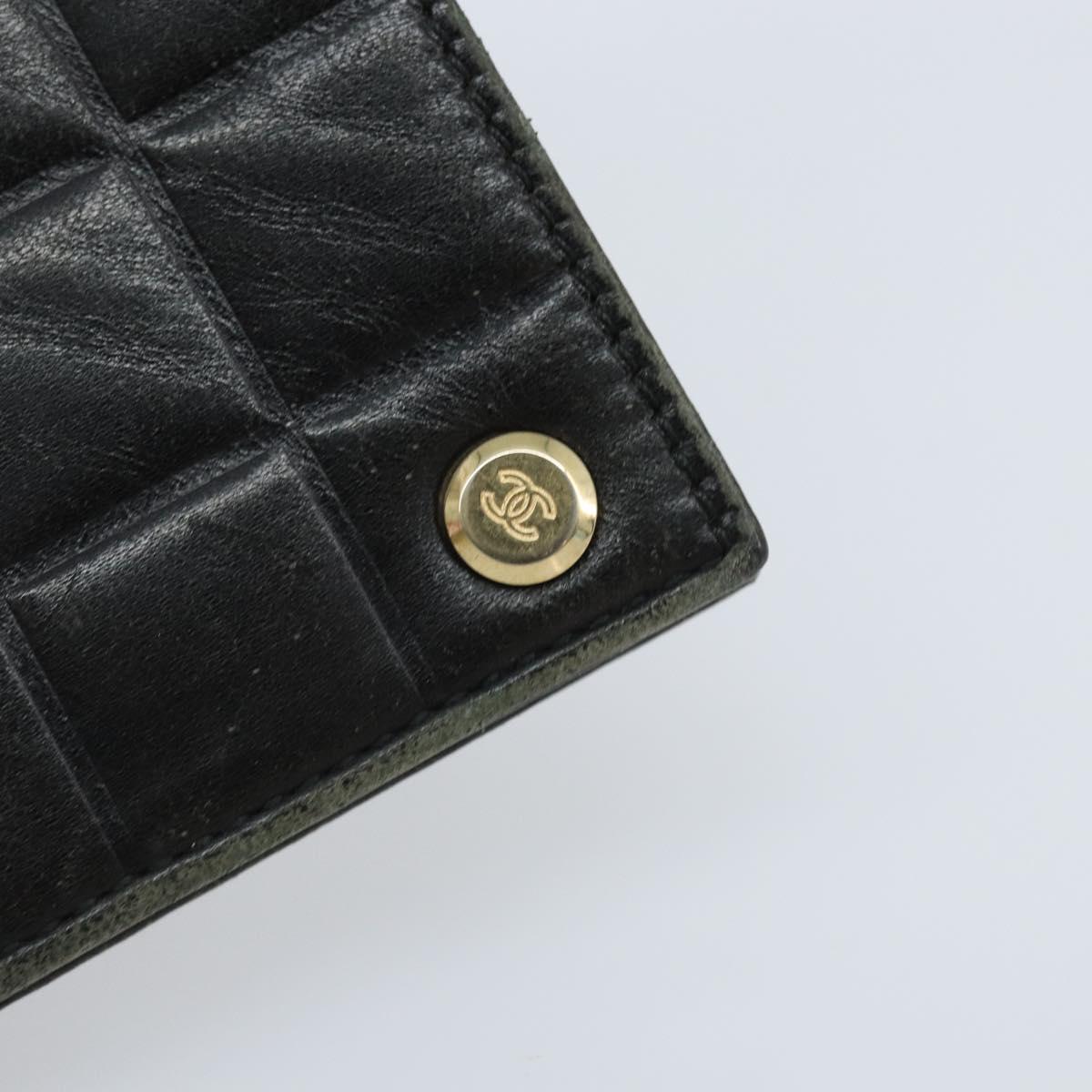 CHANEL Choco Bar Card Case Lamb Skin Black CC Auth bs33896