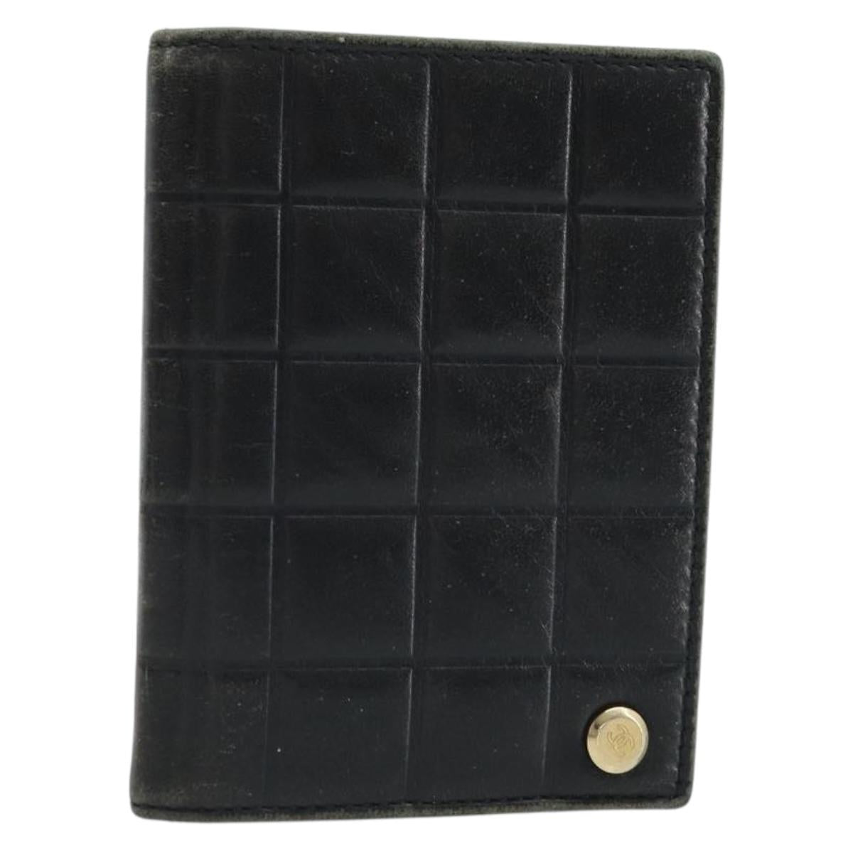 CHANEL Choco Bar Card Case Lamb Skin Black CC Auth bs33896