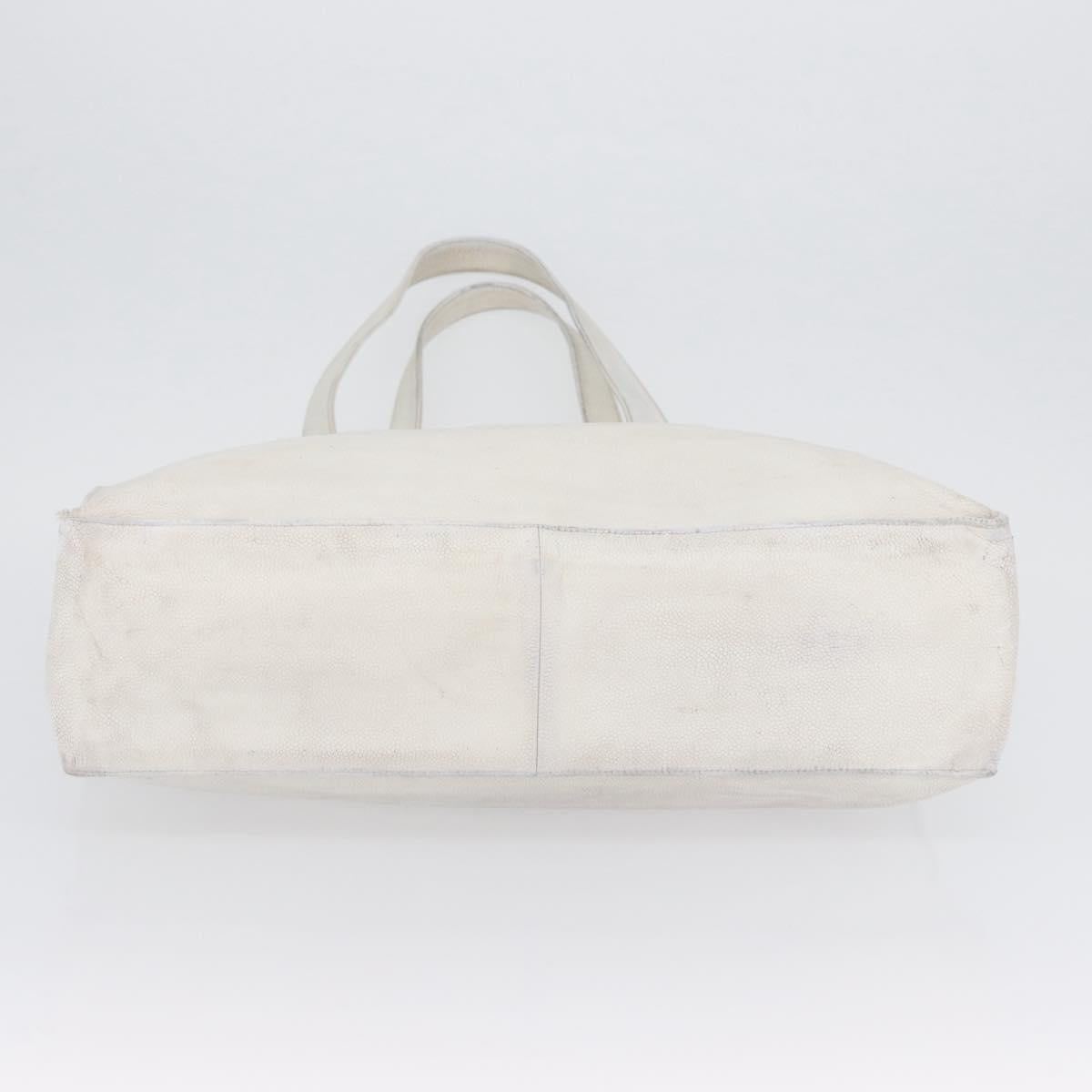 CHANEL Tote Bag Caviar Skin White Gold CC Auth bs33899
