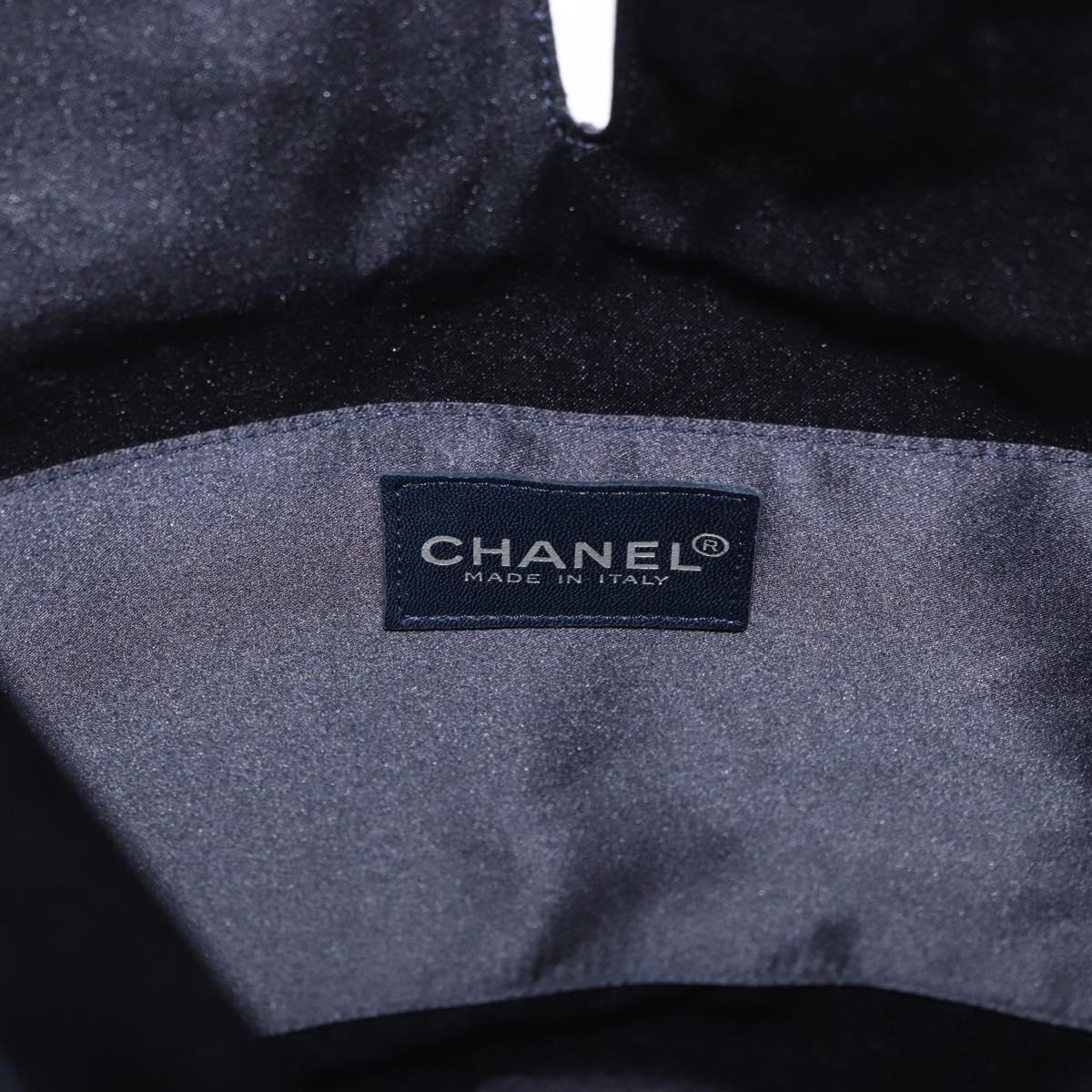 CHANEL Drawstring bag Hand Bag Satin Navy CC Auth bs33901