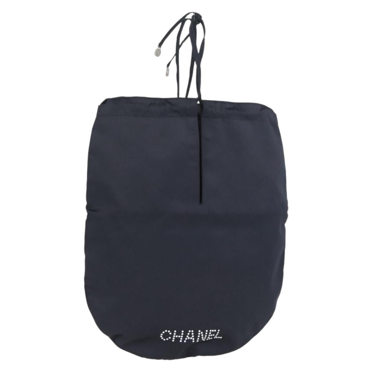 CHANEL Drawstring bag Hand Bag Satin Navy CC Auth bs33901