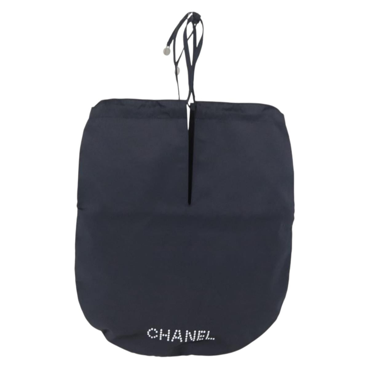 CHANEL Drawstring bag Hand Bag Satin Navy CC Auth bs33901