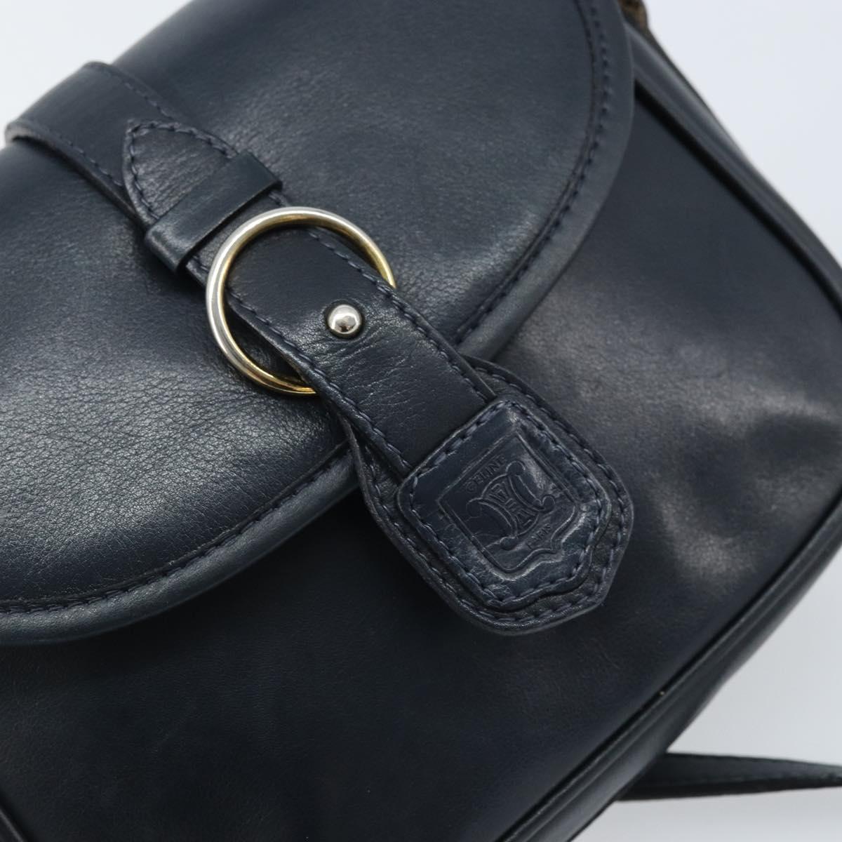 CELINE Shoulder Bag Leather Navy Gold Auth bs33902