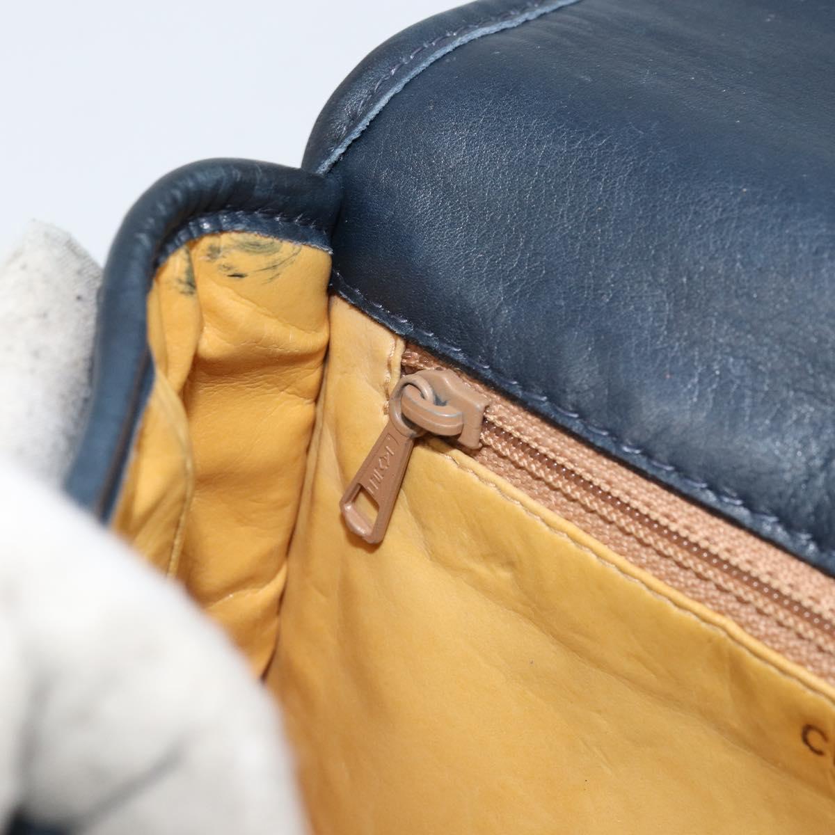 CELINE Shoulder Bag Leather Navy Gold Auth bs33902