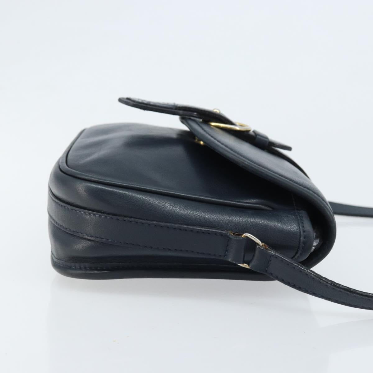 CELINE Shoulder Bag Leather Navy Gold Auth bs33902