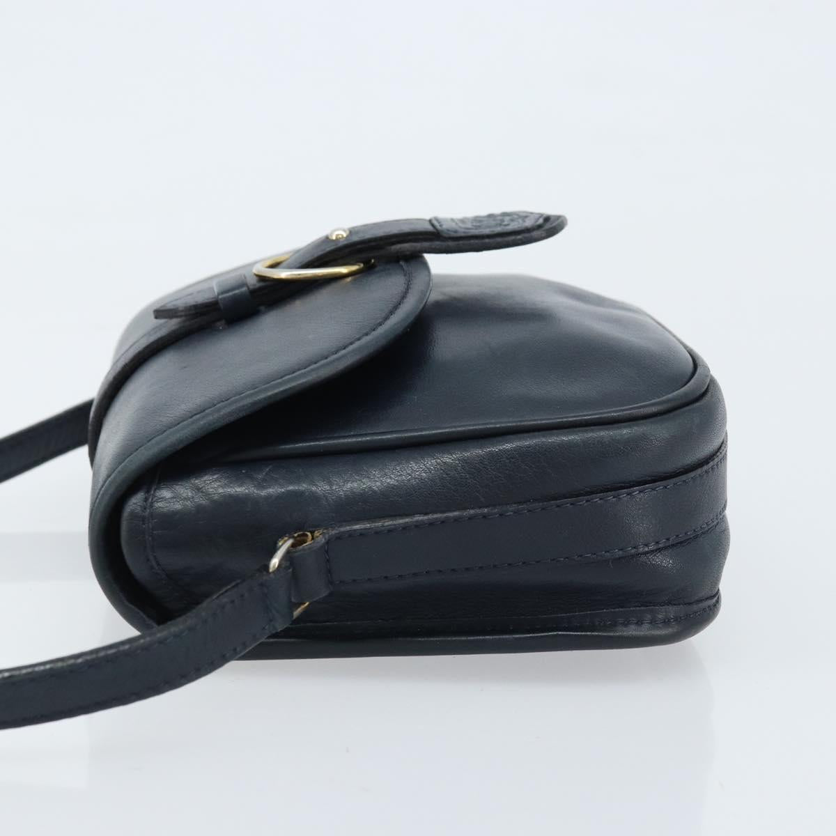 CELINE Shoulder Bag Leather Navy Gold Auth bs33902