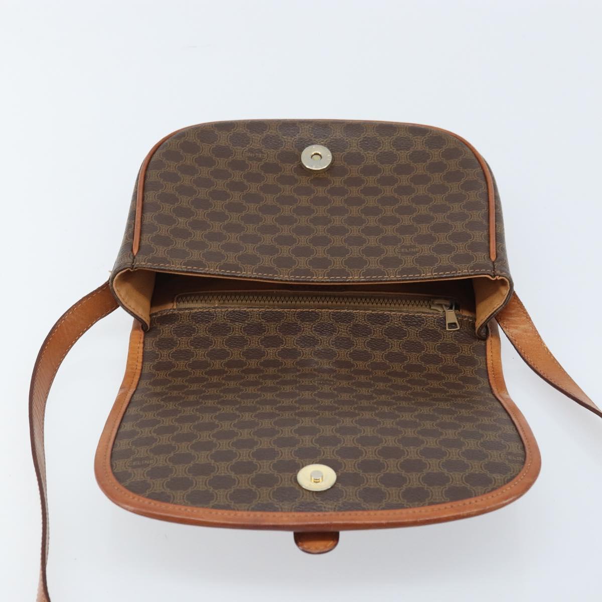 CELINE Macadam Canvas Shoulder Bag PVC Brown Gold Auth bs33903