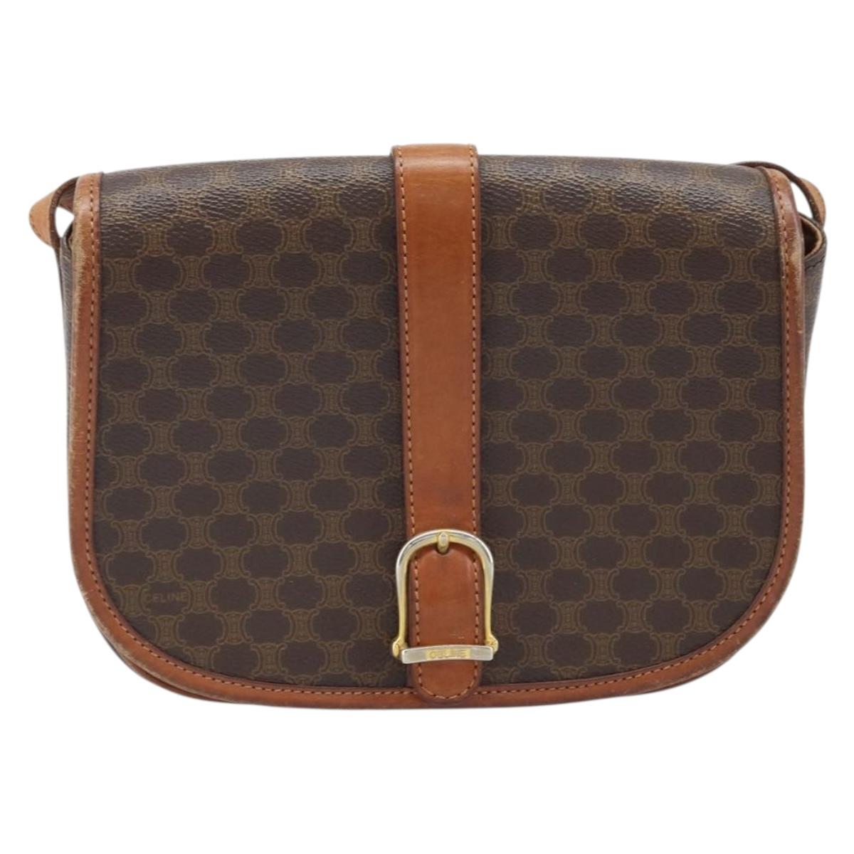 CELINE Macadam Canvas Shoulder Bag PVC Brown Gold Auth bs33903